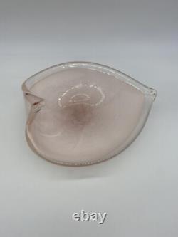Murano Pink Art Glass Leaf Shaped 10 inches long 8.5 inches wide