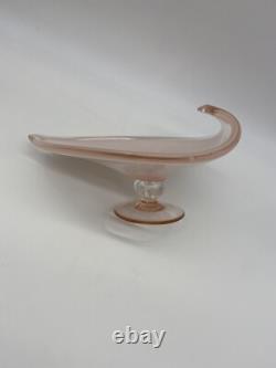 Murano Pink Art Glass Leaf Shaped 10 inches long 8.5 inches wide
