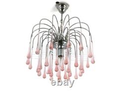 Murano Pink Art Glass Teardrop Prisms chandelier Italy 1 light Pendant Lovely Vi