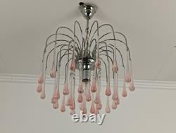 Murano Pink Art Glass Teardrop Prisms chandelier Italy 1 light Pendant Lovely Vi