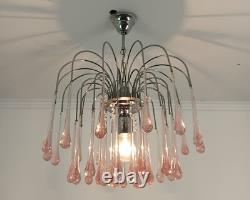 Murano Pink Art Glass Teardrop Prisms chandelier Italy 1 light Pendant Lovely Vi