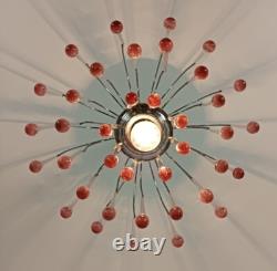 Murano Pink Art Glass Teardrop Prisms chandelier Italy 1 light Pendant Lovely Vi