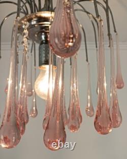 Murano Pink Art Glass Teardrop Prisms chandelier Italy 1 light Pendant Lovely Vi