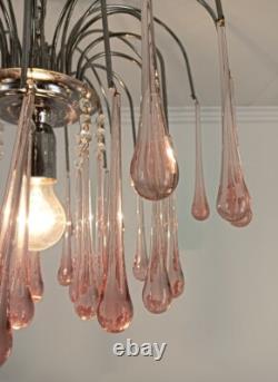 Murano Pink Art Glass Teardrop Prisms chandelier Italy 1 light Pendant Lovely Vi