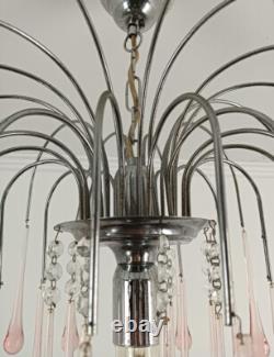 Murano Pink Art Glass Teardrop Prisms chandelier Italy 1 light Pendant Lovely Vi