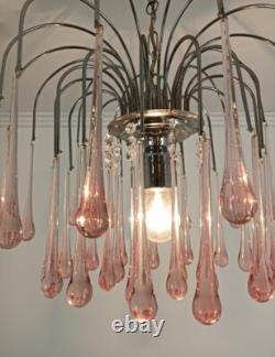 Murano Pink Art Glass Teardrop Prisms chandelier Italy 1 light Pendant Lovely Vi