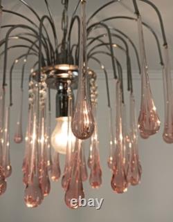 Murano Pink Art Glass Teardrop Prisms chandelier Italy 1 light Pendant Lovely Vi