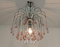 Murano Pink Art Glass Teardrop Prisms chandelier Italy 1 light Pendant Lovely Vi