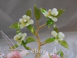 Murano Pink Bird of Paradise Family in Dogwood Tree Art Glass Figurine 7 3/4