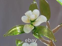 Murano Pink Bird of Paradise Family in Dogwood Tree Art Glass Figurine 7 3/4