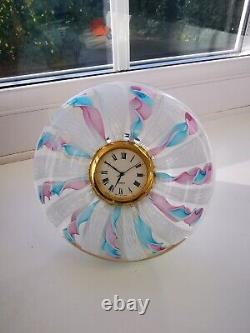 Murano Pink, Blue & White Ribbons Italian Art Glass Decorative Round Desk Clock