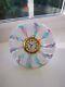Murano Pink, Blue & White Ribbons Italian Art Glass Decorative Round Desk Clock