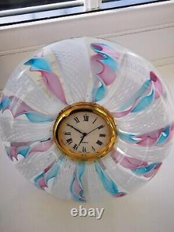 Murano Pink, Blue & White Ribbons Italian Art Glass Decorative Round Desk Clock