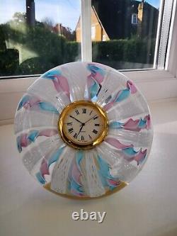 Murano Pink, Blue & White Ribbons Italian Art Glass Decorative Round Desk Clock