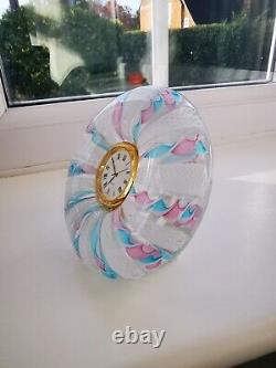 Murano Pink, Blue & White Ribbons Italian Art Glass Decorative Round Desk Clock