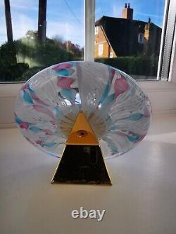 Murano Pink, Blue & White Ribbons Italian Art Glass Decorative Round Desk Clock