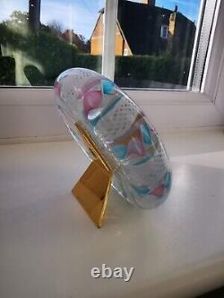 Murano Pink, Blue & White Ribbons Italian Art Glass Decorative Round Desk Clock