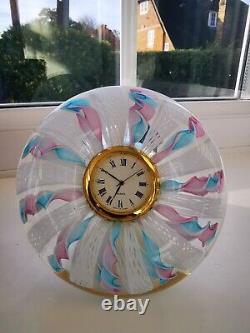 Murano Pink, Blue & White Ribbons Italian Art Glass Decorative Round Desk Clock