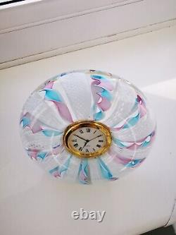 Murano Pink, Blue & White Ribbons Italian Art Glass Decorative Round Desk Clock