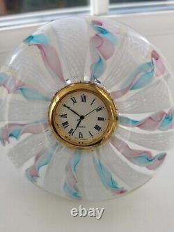 Murano Pink, Blue & White Ribbons Italian Art Glass Decorative Round Desk Clock