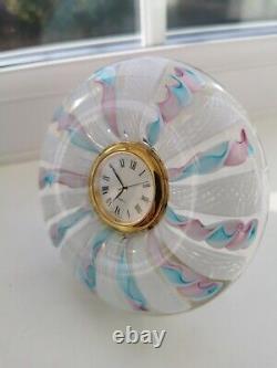 Murano Pink, Blue & White Ribbons Italian Art Glass Decorative Round Desk Clock