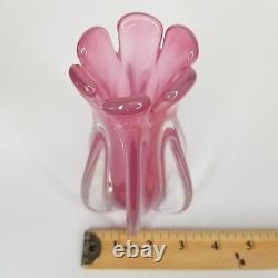 Murano Pink Clear Alabaster Hand Blown Glass Bud Vase 6 Inch