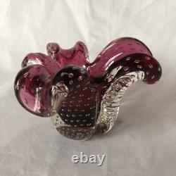 Murano Pink Cranberry Leaf Shape Bowl AshtrBullicante Art Glass Archimede Seguso