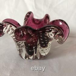Murano Pink Cranberry Leaf Shape Bowl AshtrBullicante Art Glass Archimede Seguso