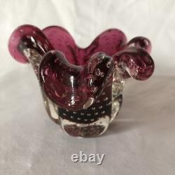 Murano Pink Cranberry Leaf Shape Bowl AshtrBullicante Art Glass Archimede Seguso