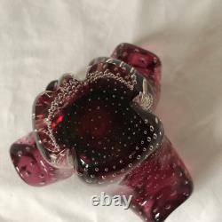 Murano Pink Cranberry Leaf Shape Bowl AshtrBullicante Art Glass Archimede Seguso