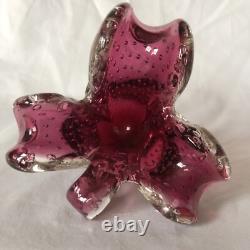 Murano Pink Cranberry Leaf Shape Bowl AshtrBullicante Art Glass Archimede Seguso