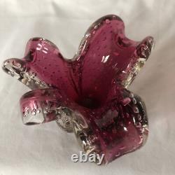 Murano Pink Cranberry Leaf Shape Bowl AshtrBullicante Art Glass Archimede Seguso