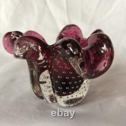 Murano Pink Cranberry Leaf Shape Bowl AshtrBullicante Art Glass Archimede Seguso