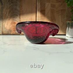 Murano Pink Glass Clam Bowl, Art Glass Bullicante Shell Dish, Controlled Bubble