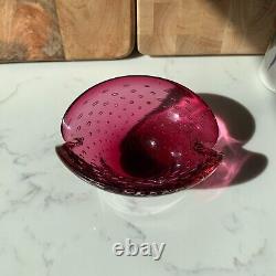 Murano Pink Glass Clam Bowl, Art Glass Bullicante Shell Dish, Controlled Bubble