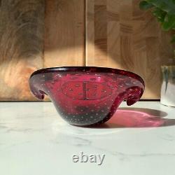 Murano Pink Glass Clam Bowl, Art Glass Bullicante Shell Dish, Controlled Bubble