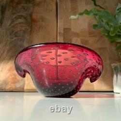 Murano Pink Glass Clam Bowl, Art Glass Bullicante Shell Dish, Controlled Bubble