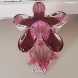 Murano Pink Glass Ribbed Vase Archimede Seguso Sommerso 12 Inch 4.8 Lbs