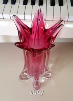 Murano Pink Glass Ribbed Vase Archimede Seguso Sommerso 12 Inch 4.8 Lbs