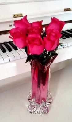 Murano Pink Glass Ribbed Vase Archimede Seguso Sommerso 12 Inch 4.8 Lbs