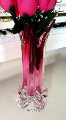 Murano Pink Glass Ribbed Vase Archimede Seguso Sommerso 12 Inch 4.8 Lbs
