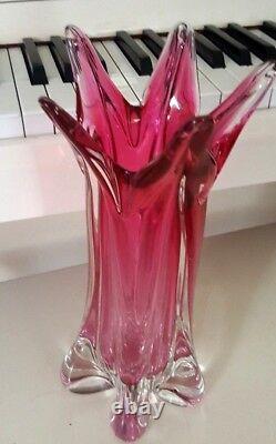 Murano Pink Glass Ribbed Vase Archimede Seguso Sommerso 12 Inch 4.8 Lbs