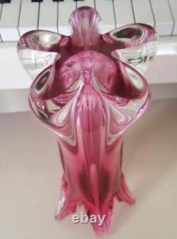 Murano Pink Glass Ribbed Vase Archimede Seguso Sommerso 12 Inch 4.8 Lbs