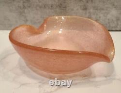 Murano Pink & Gold Flecks Italian Art Glass Heart Shaped Bowl, Hand Blown Dish