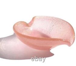 Murano Pink & Gold Flecks Italian Art Glass Heart Shaped Bowl, Hand Blown Dish