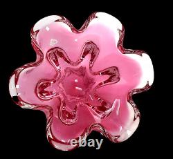 Murano Pink Ruffled Bowl Sommerso Art Glass Centerpiece XLarge 5+ lbs Vintage