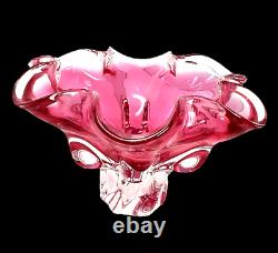 Murano Pink Ruffled Bowl Sommerso Art Glass Centerpiece XLarge 5+ lbs Vintage