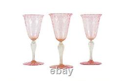 Murano Pink Salviati -Beautiful Set of 3 Wine Goblets -c1920s