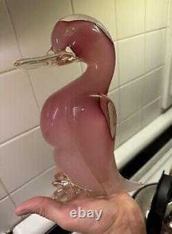 Murano Pink glass Duck vintage Mid Century Sommerso Italian Clear Duckling