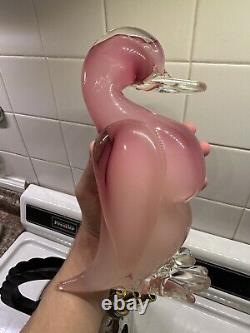 Murano Pink glass Duck vintage Mid Century Sommerso Italian Clear Duckling